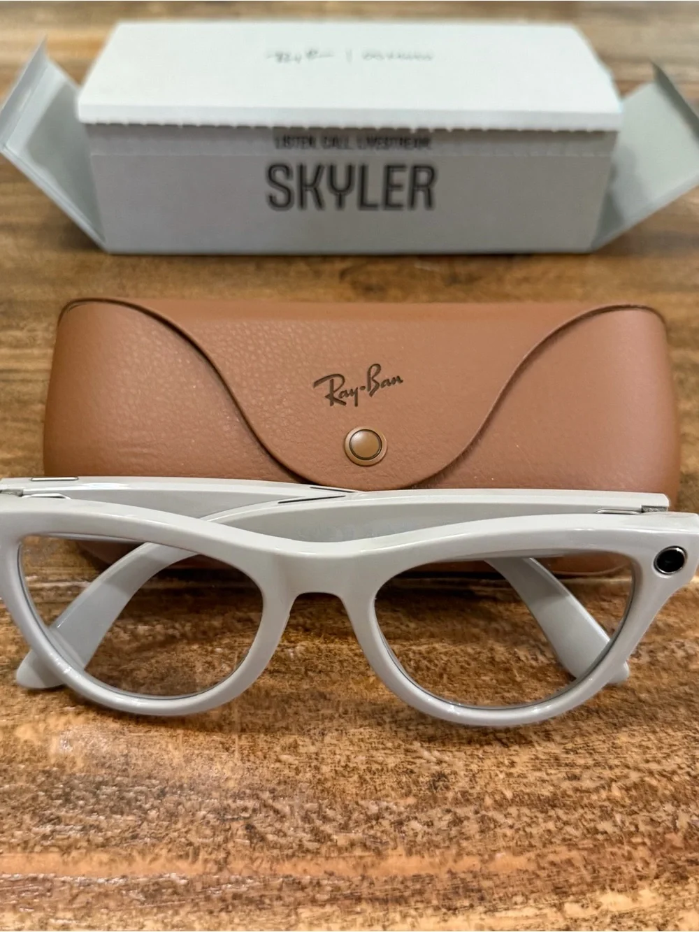 Ray-Ban White Cat-Eye Sunglasses with Brown Case